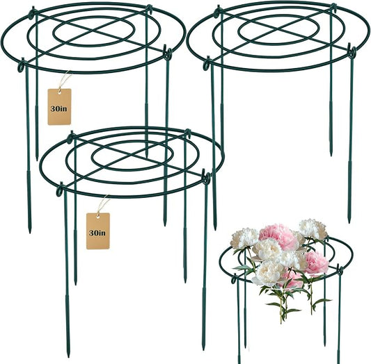 3Set Large Peony Grid Cages, 30"H X 24"D Metal Flower Support Cages Grow Through Hoop Ring Peony Stakes Garden Plant Support Rings Heavy Duty Plant Braces Peonies Structure for Outdoor Plants Blossoms