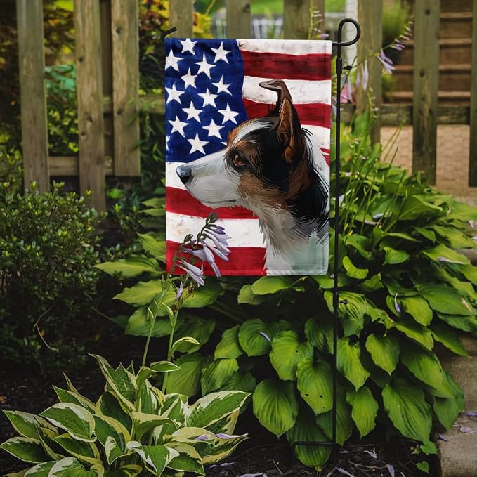 Caroline's Treasures CK6617GF Miniature Fox Terrier Dog American Flag Garden Flag Mailbox Flag Decorative Yard Flag Banner Outside Patio Artwork Yard Flower Beds, Garden Size, Multicolor