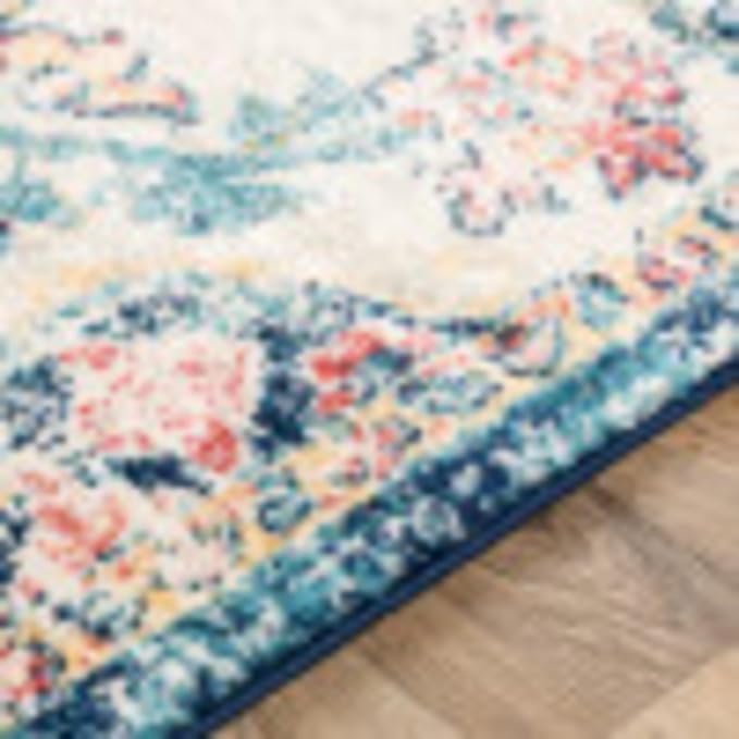 Livabliss Area Rugs - 3x7 Odelia Vintage Boho Aqua Burgandy Blue Runner Area Rug for Living Room Bedroom - Floral Medallion Stain Resistant Carpet for Kitchen, Nursery, Office (2'7" x 7'3", Runner)