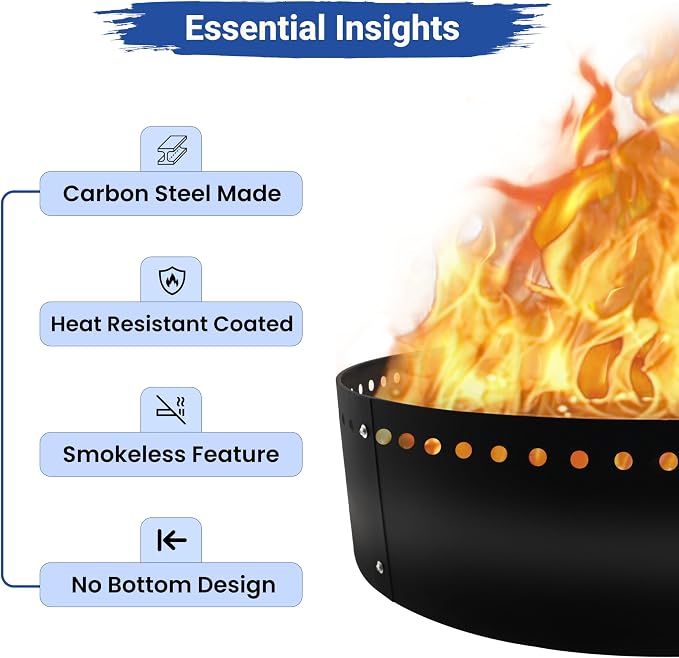 FEBTECH - 48" D Smokeless Fire Ring Insert - Steel DIY Fire Ring Liner | Above or In-Ground Versatile Firepit Ring for Outdoor Fire Pits, Backyard Outdoor Camping Bonfires, Patio & Family Gatherings