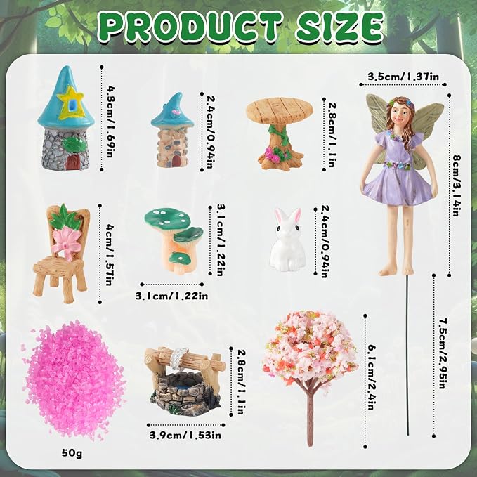 101 Pcs Resin Miniatures Figures Fairy Garden Kit, Fairy Garden Accessories Outdoor for DIY Dollhouse Micro Landscape