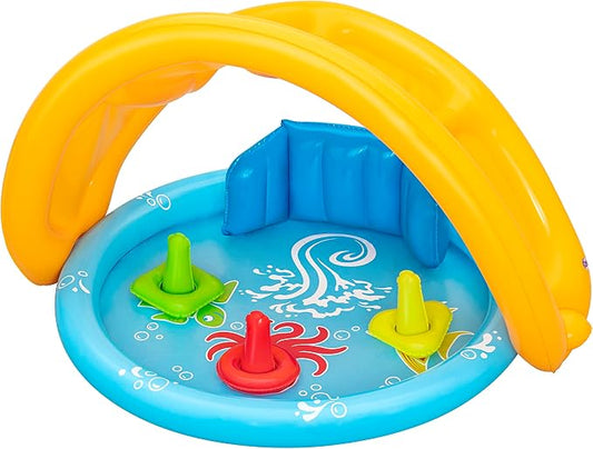 Bestway Seashapes Splash Pad | Baby Sensory Water Pool, with Backrest, Sunshade and Games, 6 Months +