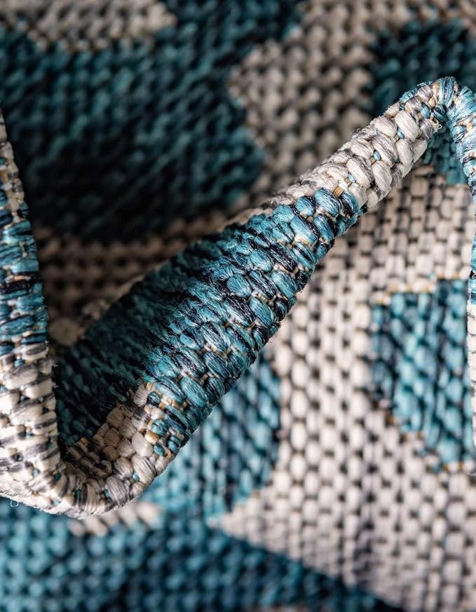 Unique Loom Outdoor Safari Collection Area Rug - Leopard (10' 8" Square, Teal/ Ivory)