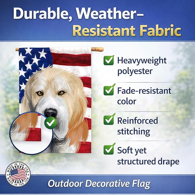 Caroline's Treasures CK6483CHF Central Asian Shepherd Dog American Flag House Flag Large Porch Sleeve Pole Decorative Outside Yard Banner Artwork Wall Hanging, Polyester, House Size, Multicolor