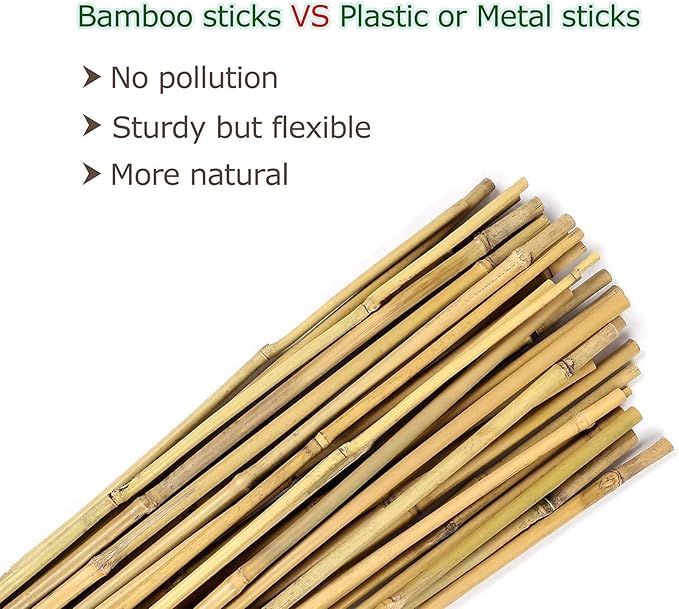 Cambaverd Bamboo Stakes for Plants, Natural Bamboo Plants Stakes 5 Feet, Garden Stakes for Climbing Plants Tomatoes, Beans, Potted Plants - 20Pcs Bamboo Poles (58in, Approx 5FT)