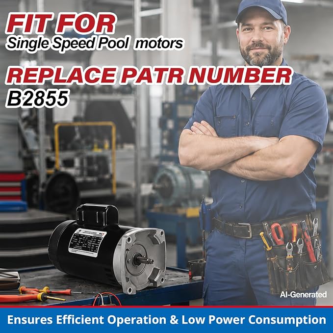 2 HP Single Speed Pool Pump Replacement Motor, Compatible with A.O. Smith Century B2855 B855, 115/230V, 3450 RPM, 56Y Square Flange, ODP, 1.2 Service Factor