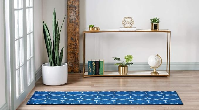 Unique Loom Trellis Frieze Collection Area Rug - Geometric (2' x 6' 1" Runner, Navy Blue/ Ivory)
