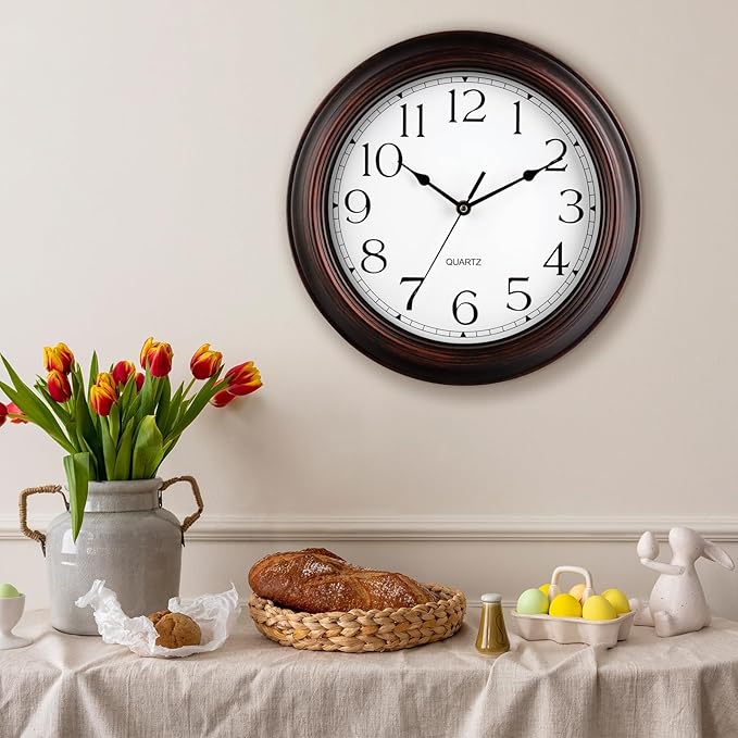 KECYET Wall Clock 10 Inch Battery Operated Silent Non-Ticking Wall Clock Vintage Retro Rustic Style Decorative for Bedroom Living Room Kitchen Home Office (Bronze)