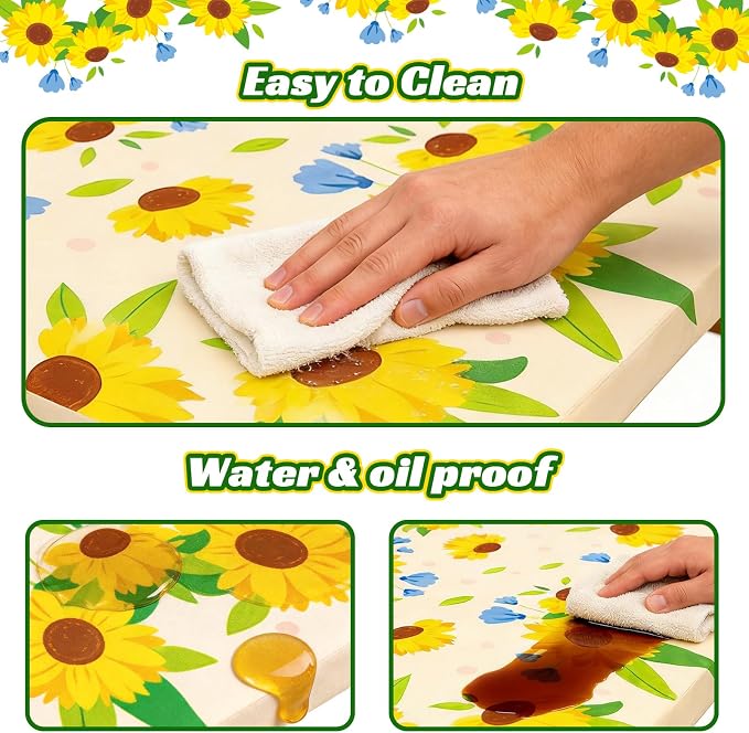 NUOLAN 6FT Picnic Table Cover with Bench Covers, Sunflower Print Windproof Waterproof Fitted Picnic Table with Elastic for Picnic, Camping, Outdoor