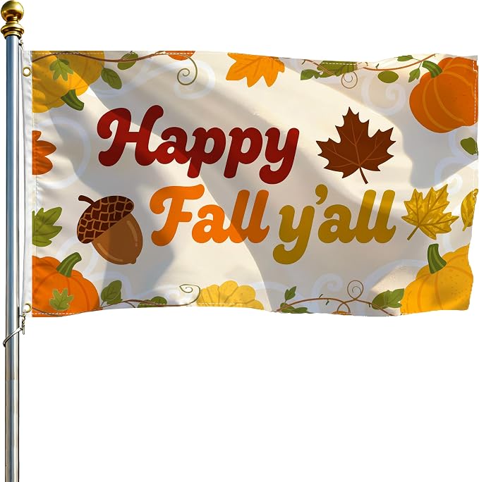 Fall Flag 3x5 Ft Thanksgiving Flag Happy Fall Y'all Banner Double Printed Harvest Pumpkins Maple Leaves Thanksgiving Party Supplies Backdrop Autumn Yard Sign Outdoor Indoor Holiday Decor