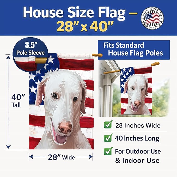 Caroline's Treasures CK6671CHF Rajapalayam Poligar hound American Flag House Flag Large Porch Sleeve Pole Decorative Outside Yard Banner Artwork Wall Hanging, Polyester, House Size, Multicolor
