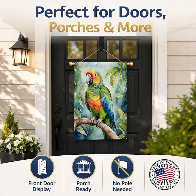 Caroline's Treasures Amazon Parrot House Flag Large Porch Sleeve Pole Decorative Outside Yard Banner Artwork Wall Hanging, Polyester, House Size, Multicolor
