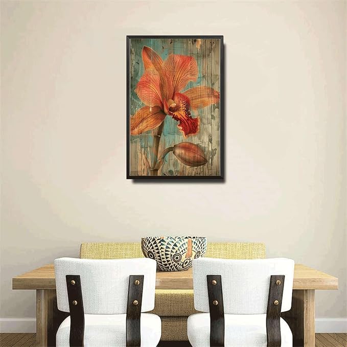 Metal Sign Tin Sign Vintage Shabby Chic Orchid Tin Sign for Exotic Flora Art Vintage Wall Displays and Distressed Wood Panels Home Deccor Store Home Decor for Club 12×16 Inches with Metal Frame