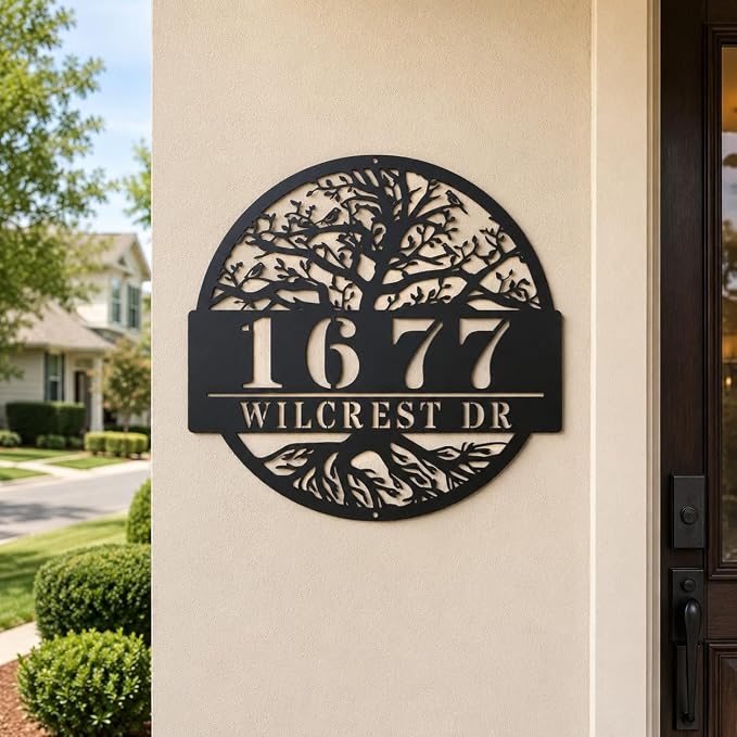 Custom Tree of Life Address Sign, Personalized Metal House Numbers for Outside, Custom Family Name Plate, Weatherproof Wall Decor for Home, Porch, Garden, Yard