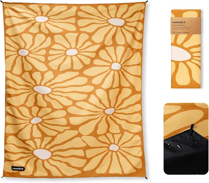 Nomadix Festival Blanket - Plush Top & Water Resistant Base - Made with Post Consumer Recycled Materials - Lazy Daisy Gold - 60x72