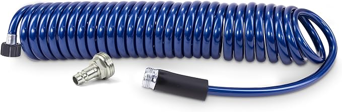 SpringHose RV Premium Polyurethane Drinking Water Safe Coil Hose with Male Adapter Plug - Lightweight Recoil Garden Hose Retractable Blue Coil Garden Hose 3/8 in by 25-Foot Made in Canada