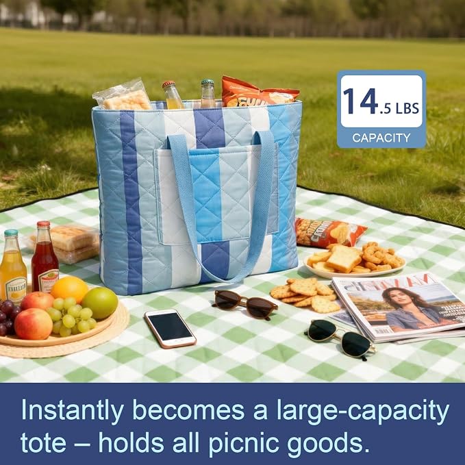 2 in 1 Tote Picnic Blanket Waterproof Outdoor Camping Mat,Large Capacity Beach Blanket 80''x80'' 7 Layers Easy to Foldable and Carry.