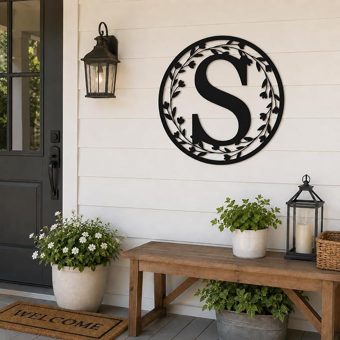 Custom Metal Monogram Sign, Personalized Metal Letters Wall Decor, Personalized Large Initial Letter, Outdoor Letters Signs for Home, Porch, Garden, Family Name Monogram Decor for Outside