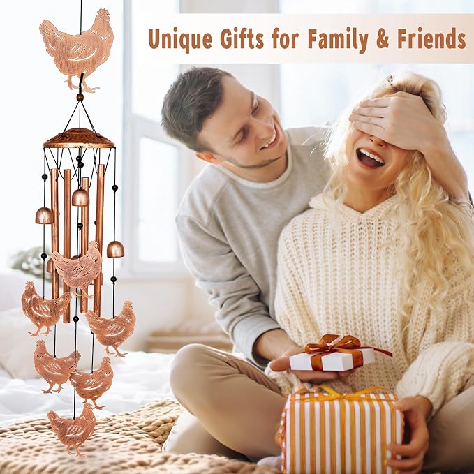 GDNSFIT Chicken Wind Chimes for Outside, Metal Windchimes Outdoors, Chicken Gifts for Women/Men, Memorial/Birthday Gifts, Garden Decor for Outside, Patio or Yard, Durable Chimes for Outdoors