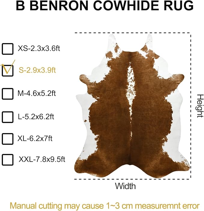 BENRON Small Faux Cowhide Rug, Cow Print Rug for Kitchen Hallyway 2.9X 3.9 | Western cow hide rug for Home Decor, Washable Rugs with Irregular Animal Skins and Hides, Non Slip, Khaki Brown