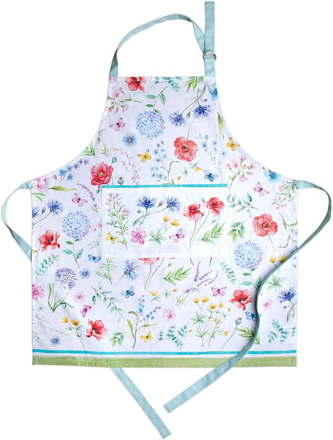 Maison d' Hermine Aprons for women with Pocket 100% Cotton (27.50"x31.50") | Adjustable Neck Strap & long ties Apron Men Chef Wedding Cooking Gardening Server Maid