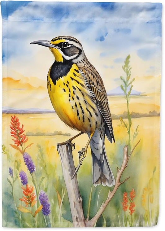 Caroline's Treasures Kansas Western Meadowlark House Flag Large Porch Sleeve Pole Decorative Outside Yard Banner Artwork Wall Hanging, Polyester, House Size, Multicolor