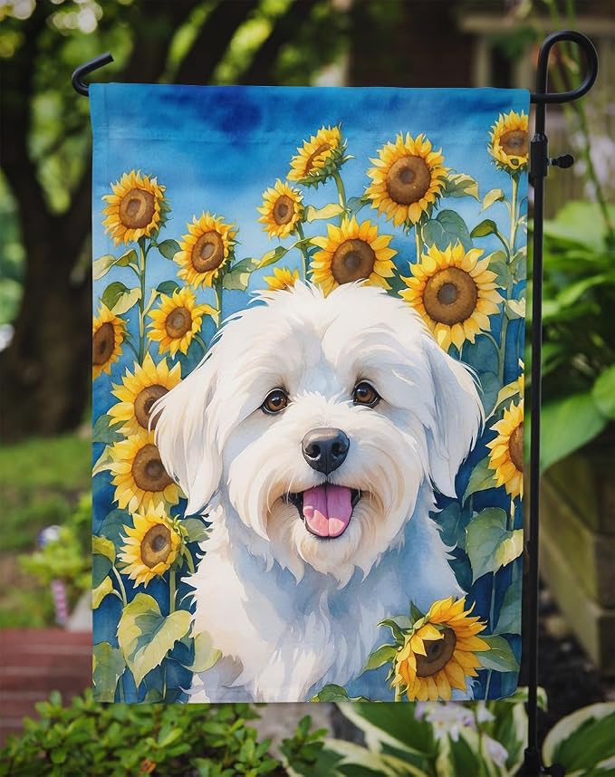 Caroline's Treasures DAC6063GF Coton de Tulear in Sunflowers Garden Flag Mailbox Flag Decorative Yard Flag Banner Outside Patio Artwork Yard Flower Beds, Garden Size, Multicolor