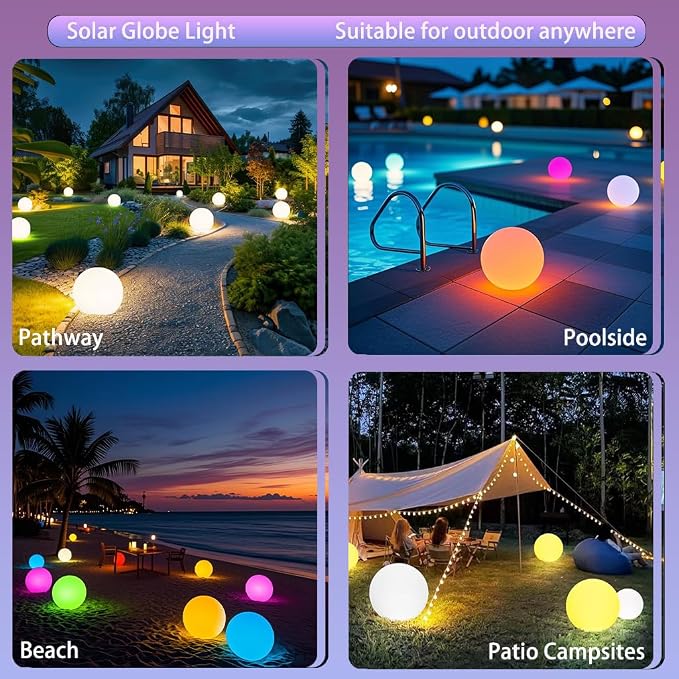 12 inch Solar Globe Light Outdoor Waterproof, Solar Ball for Garden | IP65 Waterproof 16 RGB Color Ball Light Outdoor w/Ground Stake, Solar Orbs for Outside w/Remote, for Patio Yard Lawn Backyard