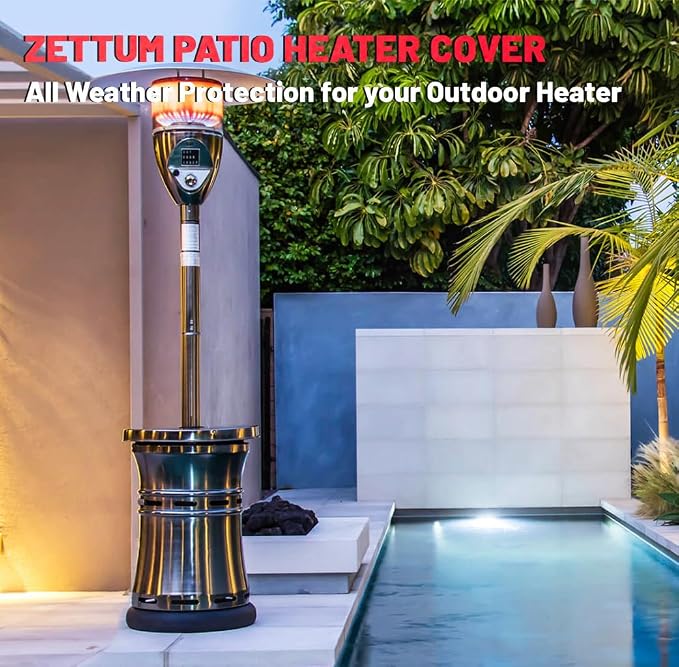 Zettum Patio Heater Covers - 600D Outdoor Heater Cover with Zipper Waterproof Heavy Duty, Propane Heat Cover for East Oak, Hampton Bay, Fire Sense and More (87" Height x 33" Dome x 19" Base)