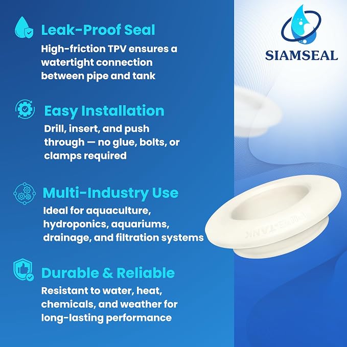 1 inch Hydroseal flexible tank adapter TPV Grommet bulkhead connector, Leak-Proof aquarium bulkhead fitting for 1'' PVC Pipe, Tanks, Hydroponics, Aquaculture, Filtration & Drainage, No-Glue Push-Fit