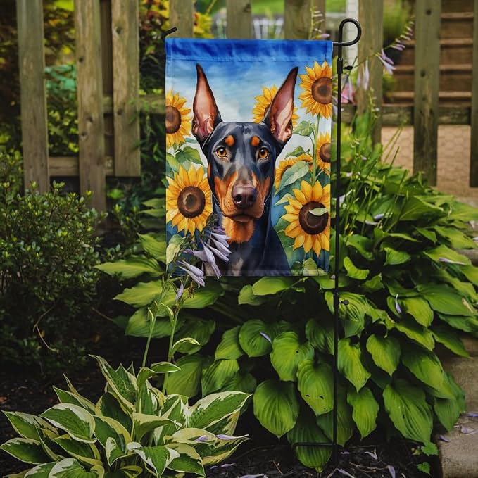Caroline's Treasures DAC6068GF Doberman Pinscher in Sunflowers Garden Flag Mailbox Flag Decorative Yard Flag Banner Outside Patio Artwork Yard Flower Beds, Garden Size, Multicolor