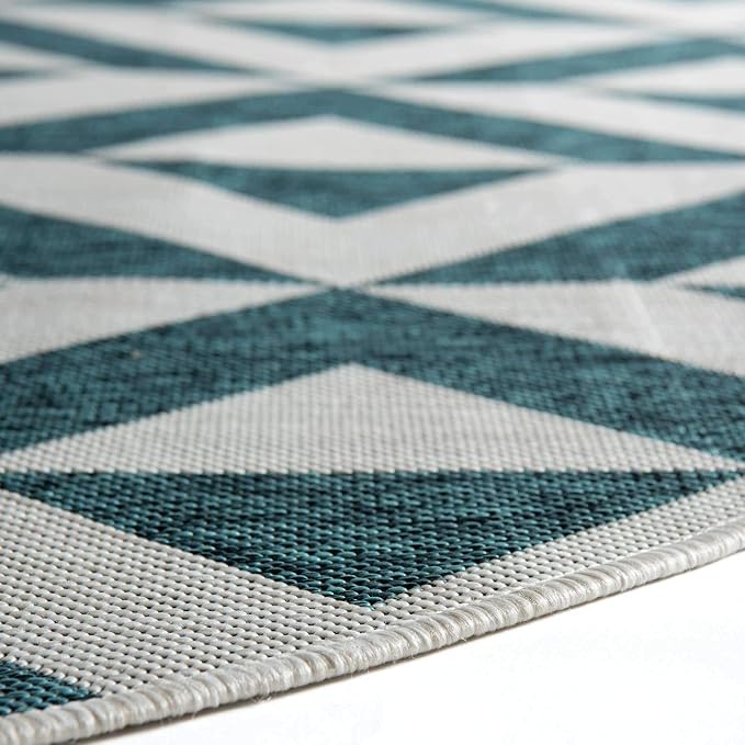 Unique Loom Outdoor Collection Area Rug - Napa (6' 7" Round, Teal/ Ivory)