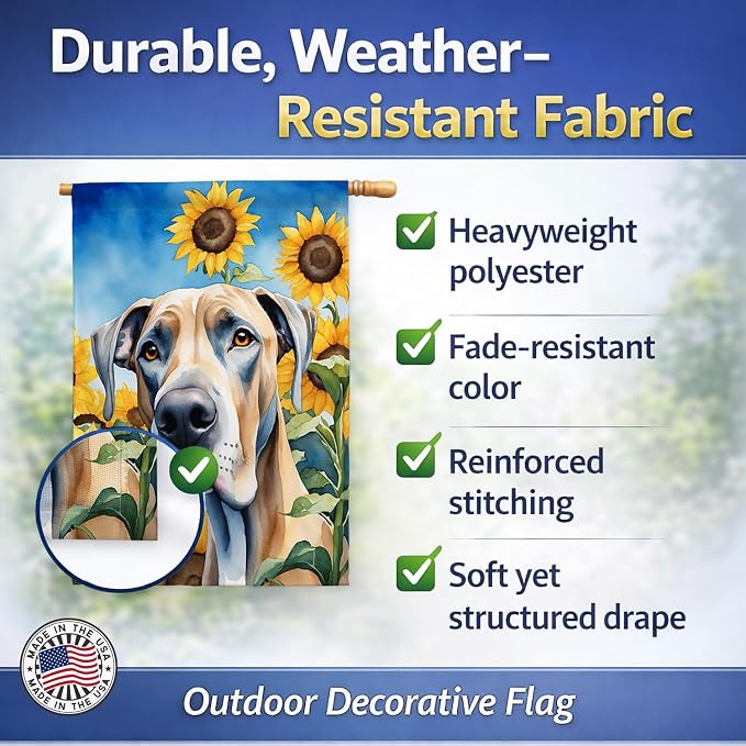 Caroline's Treasures DAC6092CHF Great Dane in Sunflowers House Flag Large Porch Sleeve Pole Decorative Outside Yard Banner Artwork Wall Hanging, Polyester, House Size, Multicolor