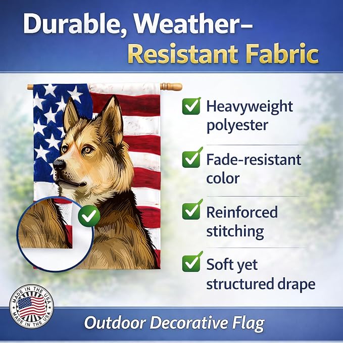 Caroline's Treasures CK6509CHF East Siberian Laika Dog American Flag House Flag Large Porch Sleeve Pole Decorative Outside Yard Banner Artwork Wall Hanging, Polyester, House Size, Multicolor