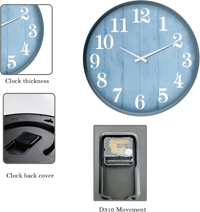 TOOCAT Large Outdoor Indoor Clock, 18-inch Waterproof Wall Clock, Battery Operated for Swimming Pools, Gardens, Warehouses, Courtyards, Living Rooms, Workshops and Offices