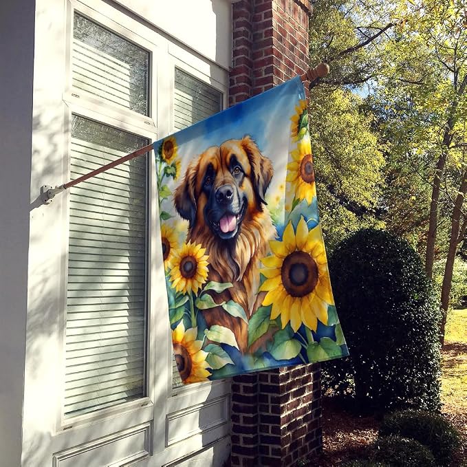 Caroline's Treasures DAC6115CHF Leonberger in Sunflowers House Flag Large Porch Sleeve Pole Decorative Outside Yard Banner Artwork Wall Hanging, Polyester, House Size, Multicolor