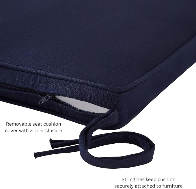 Sunbrella 18" x 18" Dining Chair Pad Cushion with Corded Edge, Soft Fiber Batting Insert, Removable Reversible Cover & Ties - Canvas Navy