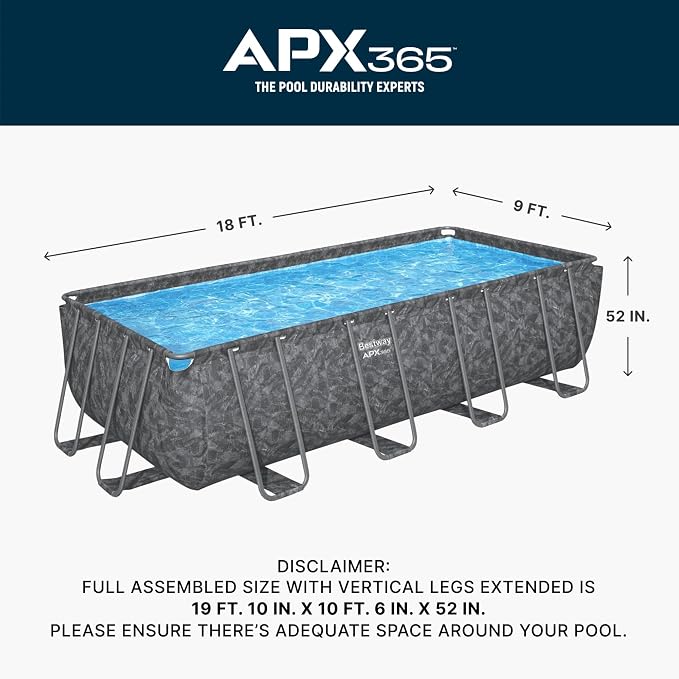Bestway APX 365 18' x 9' x 52" Above Ground Pool Set with Sand Filter Pump | Long-Lasting All-Season Swimming Pool with Galvanized Steel Frame - Ladder, Cover, and Polysphere Filtration Balls Included