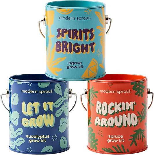 Modern Sprout Complimentary Seed Starter Grow Kits (Pack of 3) - Unique Gift for Plant Lovers - Includes Organic Spruce Eucalyptus and Agave Seeds - Plant and Gardening Gifts that Grows with Love