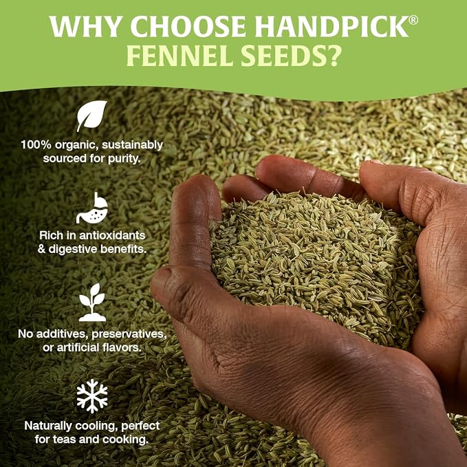 HANDPICK Fennel Seeds (397g/14oz) Tested for Quality | Raw Fennel Seed | Perfect for Cooking, Teas, Smoothies & Lattes | Bulk Whole Seeds in Resealable Zip Lock Pouch (Packaging may vary)