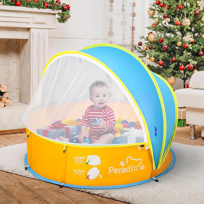 Peradix Baby Beach Tent, Paddling Pool for Kids & Pets with UV Sun Shelter Canopy, Mosquito Net - Portable Pop Up Infant Ball Pit Tent, Toddler Wading Pool, Perfect for Summer Beach Fun