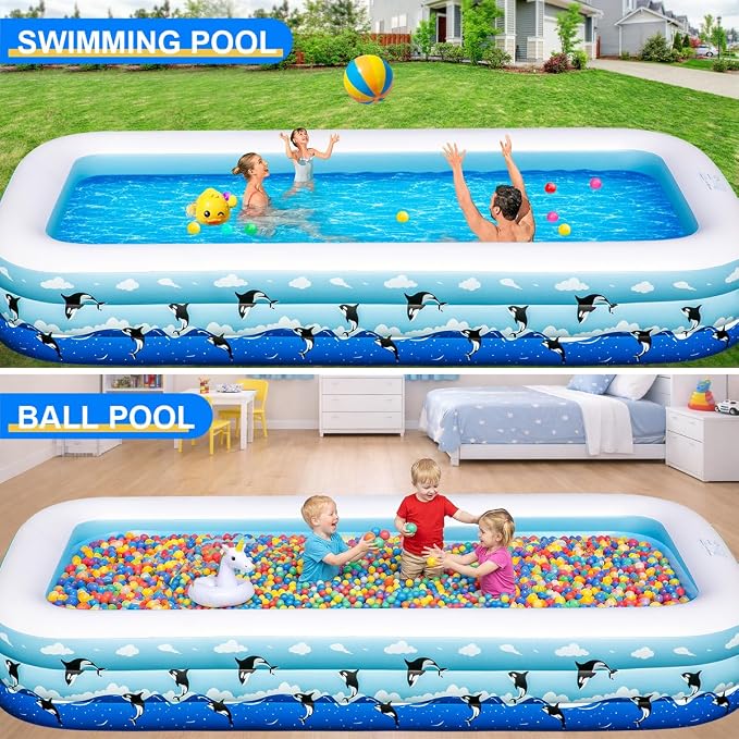 Large Inflatable Swimming Pool 145" x 74" x 22" Family Size Blow Up Pool for Adults & Kids, Oversized Backyard Kiddie Pool for Outdoor, Garden, Summer Water Party