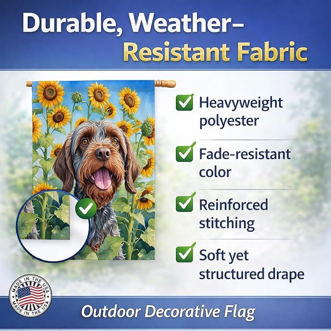Caroline's Treasures DAC6177CHF Wirehaired Pointing Griffon in Sunflowers House Flag Large Porch Sleeve Pole Decorative Outside Yard Banner Artwork Wall Hanging, Polyester, House Size, Multicolor