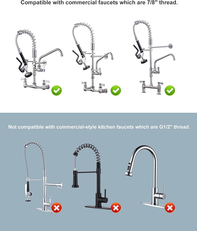 Black and Brushed Nickel Pre Rinse Sprayer with 7/8"-20UNEF Handle Grip Assembly, 1.42 GPM High Pressure Pull Down Spray Head, Handheld Dish Sprayer Nozzle Replacement Part for Commercial Sink Faucet