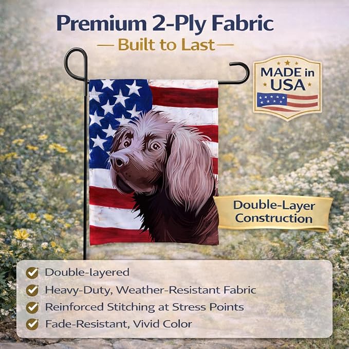 Caroline's Treasures CK6533GF German Longhaired Pointer American Flag Garden Flag Mailbox Flag Decorative Yard Flag Banner Outside Patio Artwork Yard Flower Beds, Garden Size, Multicolor