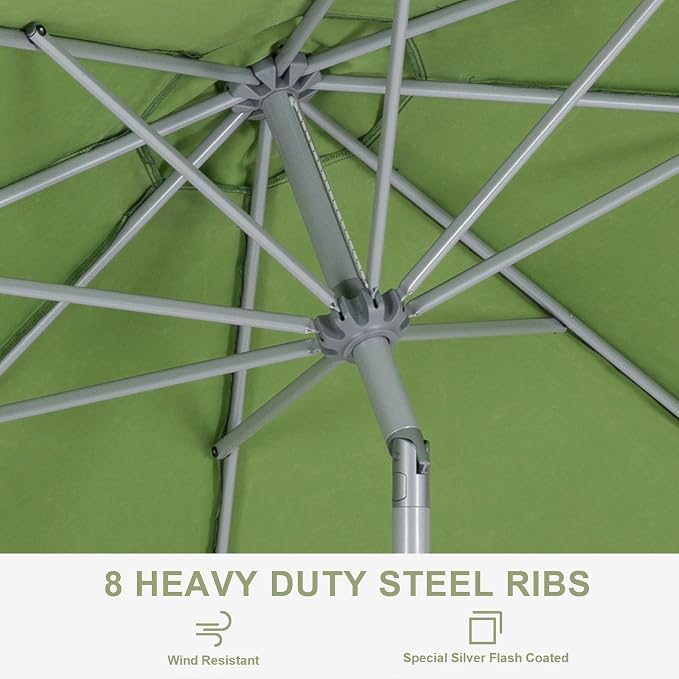 Tempera Patio Umbrellas Arc Edge Outdoor Table Market Umbrellas with Crank & Pust Button Tilt|Auto-Tilt, 8 Steel Ribs, High Color-Fastness Canopy