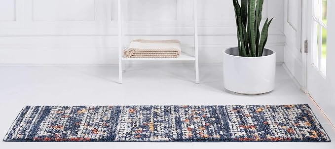Unique Loom Morocco Collection Abstract Border, Diamond, Bohemian Area Rug (2' 7 x 10' 0 Runner, Navy Blue/Black)