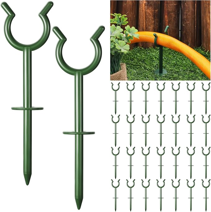 Taiyin 10 Pcs 3/4'' Garden Hose Holder Brackets Garden Guide Holder Decorative Outdoor Guide Stakes Support Spike Plant Tool to Keep Off Lawn for Yard (Green)