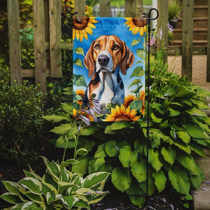 Caroline's Treasures DAC6009GF American Foxhound in Sunflowers Garden Flag Mailbox Flag Decorative Yard Flag Banner Outside Patio Artwork Yard Flower Beds, Garden Size, Multicolor