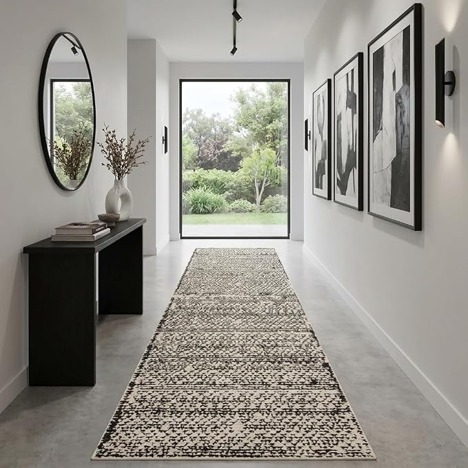 Unique Loom Morocco Collection Abstract Border, Diamond, Bohemian Area Rug (2' 7 x 10' 0 Runner, Ivory/Black)